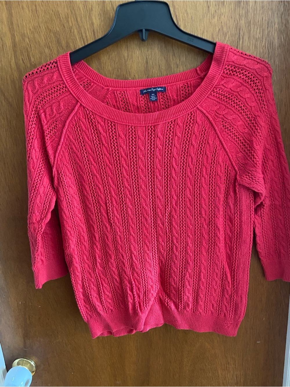 American Eagle Outfitters Red Cable Knit Scoop Neck Sweater size medium